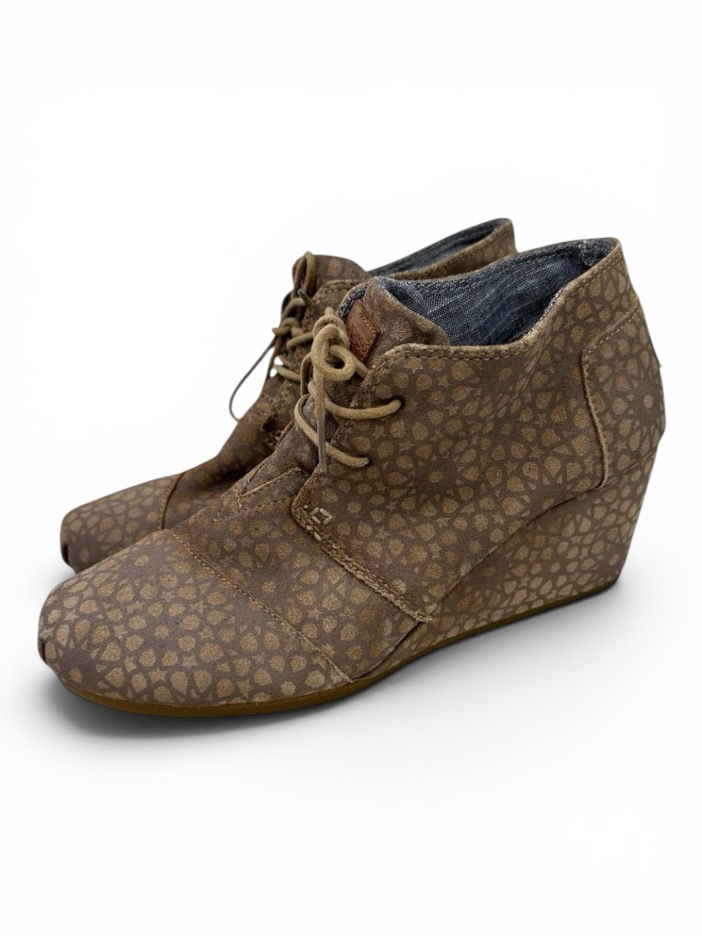 TOMS Desert Wedge Booties Size 12 Brown Printed Lace Up Ankle Boots